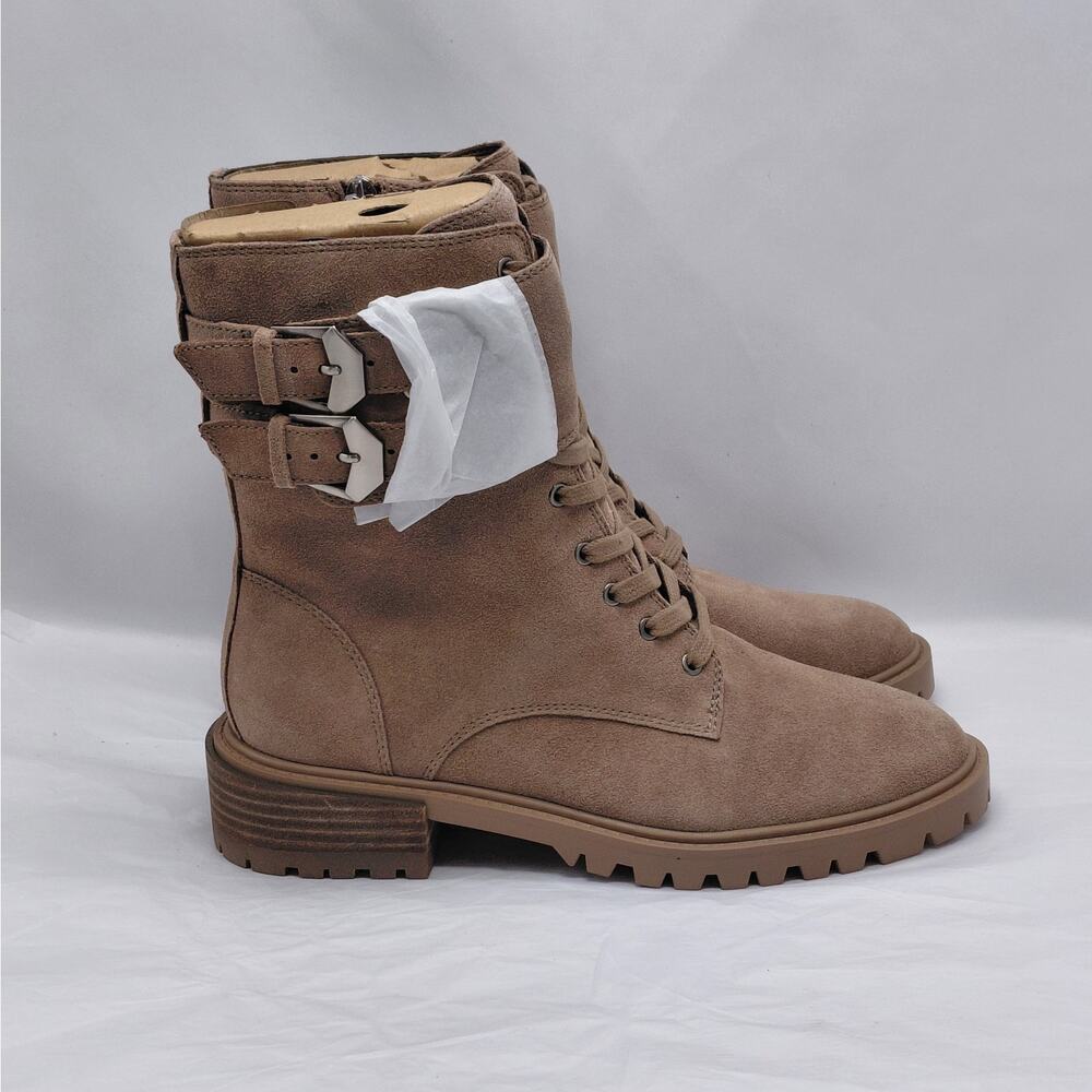 Vince Camuto Fawdry Tan Suede Combat Boots Women’s 6.5M Moto Lug Sole Fall Biker